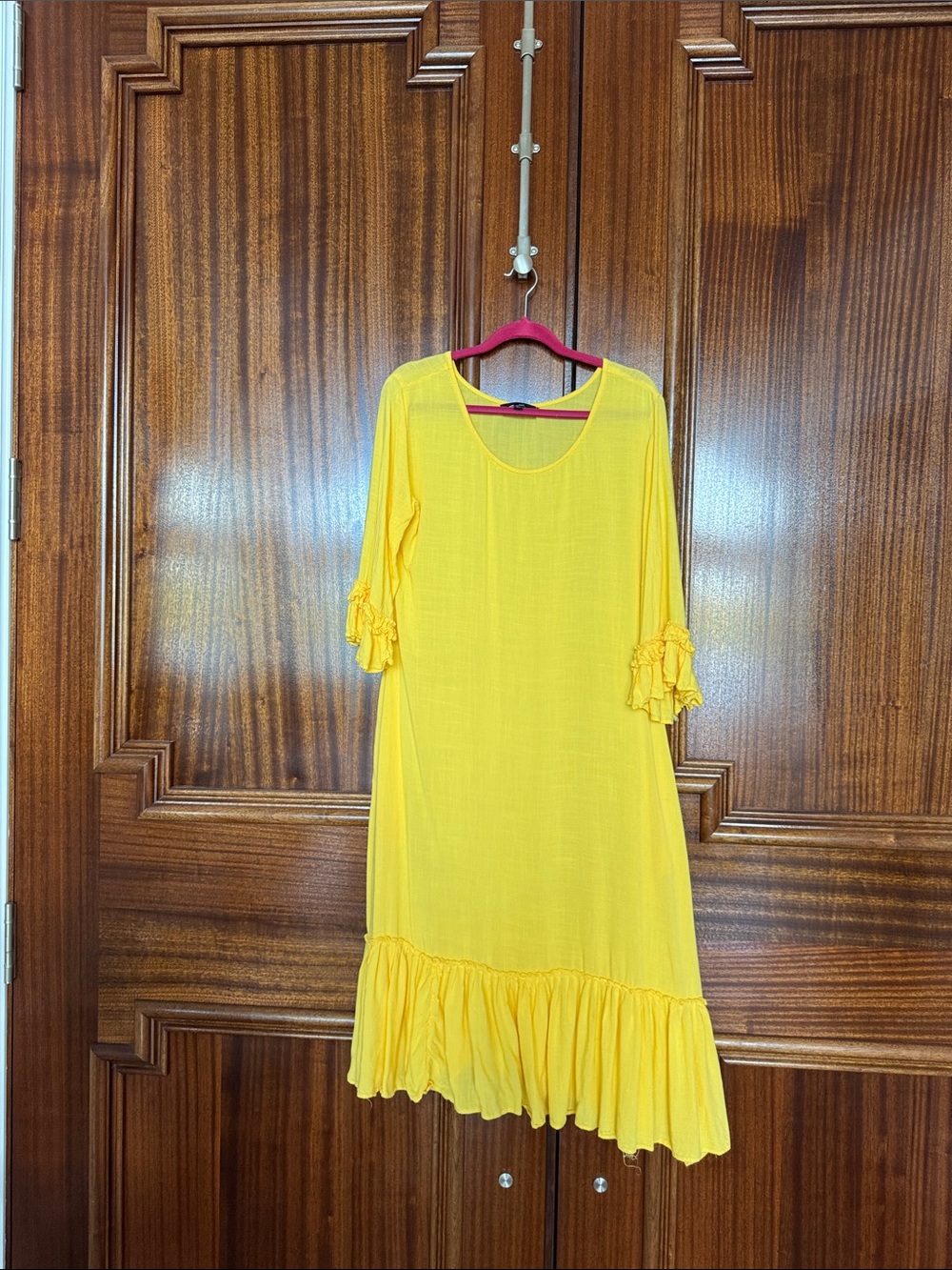 Sunny Yellow Ruffle-Hem Midi Dress